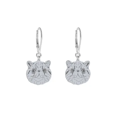 Silver Exotic Shorthair Cat earrings, FREE ENGRAVING - MEJK Jewellery