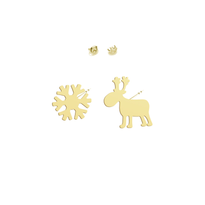 Kolczyki Pozłacane Renifer i Płatek śniegu Boże Narodzenie