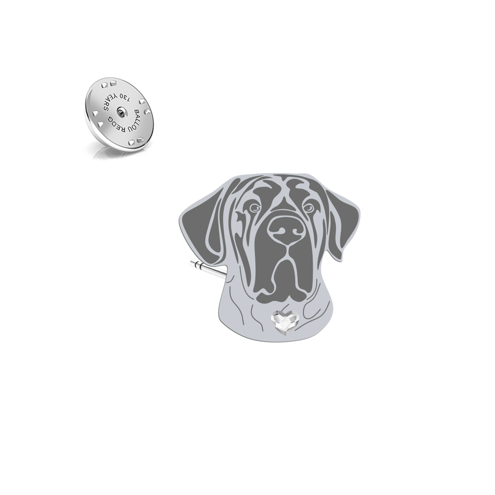 Silver Tosa Inu pin with a heart - MEJK Jewellery