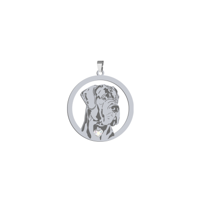 Silver Great Dane pendant with a heart, FREE ENGRAVING - MEJK Jewellery