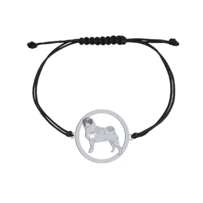 Silver Pug string bracelet, FREE ENGRAVING - MEJK Jewellery