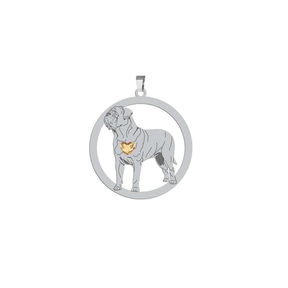 Silver Dog de Bordeaux pendant with a heart, FREE ENGRAVING - MEJK Jewellery