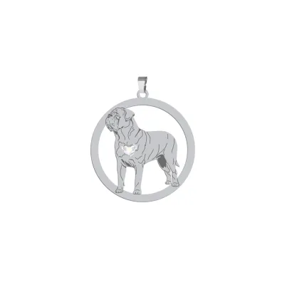 Silver Dog de Bordeaux pendant with a heart, FREE ENGRAVING - MEJK Jewellery
