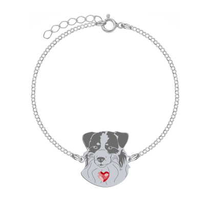 Silver Mini Aussie Shepherd engraved bracelet with a heart - MEJK Jewellery