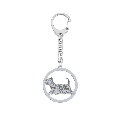 Silver Australian Silky Terrier engraved keyring - MEJK Jewellery