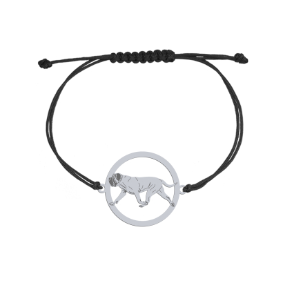 Bransoletka z psem Mastif Angielski srebro sznurek GRAWER GRATIS - MEJK Jewellery