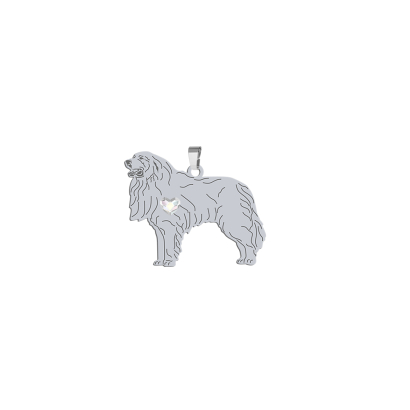 Silver Pyrenean Mountain Dog pendant with a heart, FREE ENGRAVING - MEJK Jewellery