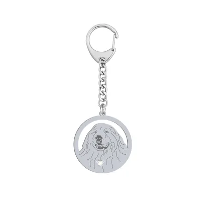 Silver Pyrenean Mountain Dog keyring with a heart, FREE ENGRAVING - MEJK Jewellery