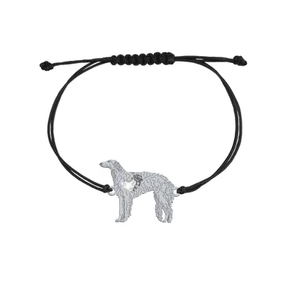 Silver Borzoj string bracelet with a heart, FREE ENGRAVING - MEJK Jewellery