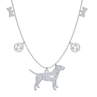 Naszyjnik z psem sercem Bulterier Miniaturowy srebro GRAWER GRATIS - MEJK Jewellery