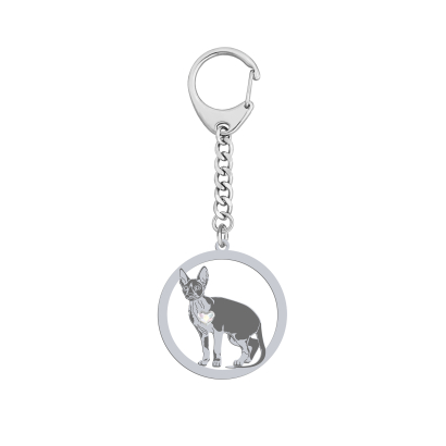 Silver Cornish Rex Cat keyring with a heart, FREE ENGRAVING - MEJK Jewellery