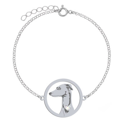 Silver Italian Sighthound engraved bracelet with a heart - MEJK Jewellery