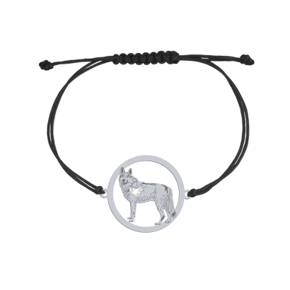 Bransoletka z psem i sercem grawerem Czechoslovakian Wolfdog srebro sznurek - MEJK Jewellery