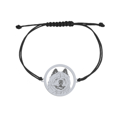 Silver Chow chow Soft engraved string bracelet with a heart - MEJK Jewellery