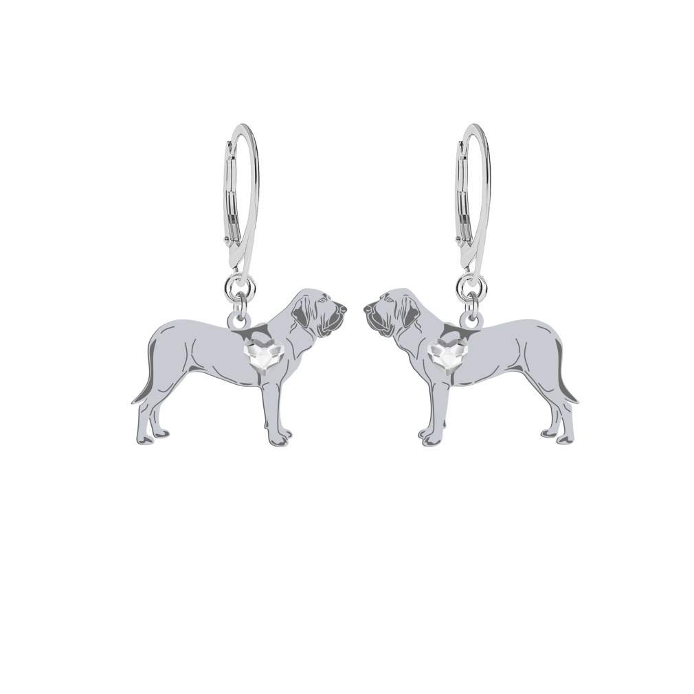 Silver Fila Brasileiro earrings with a heart, FREE ENGRAVING - MEJK Jewellery