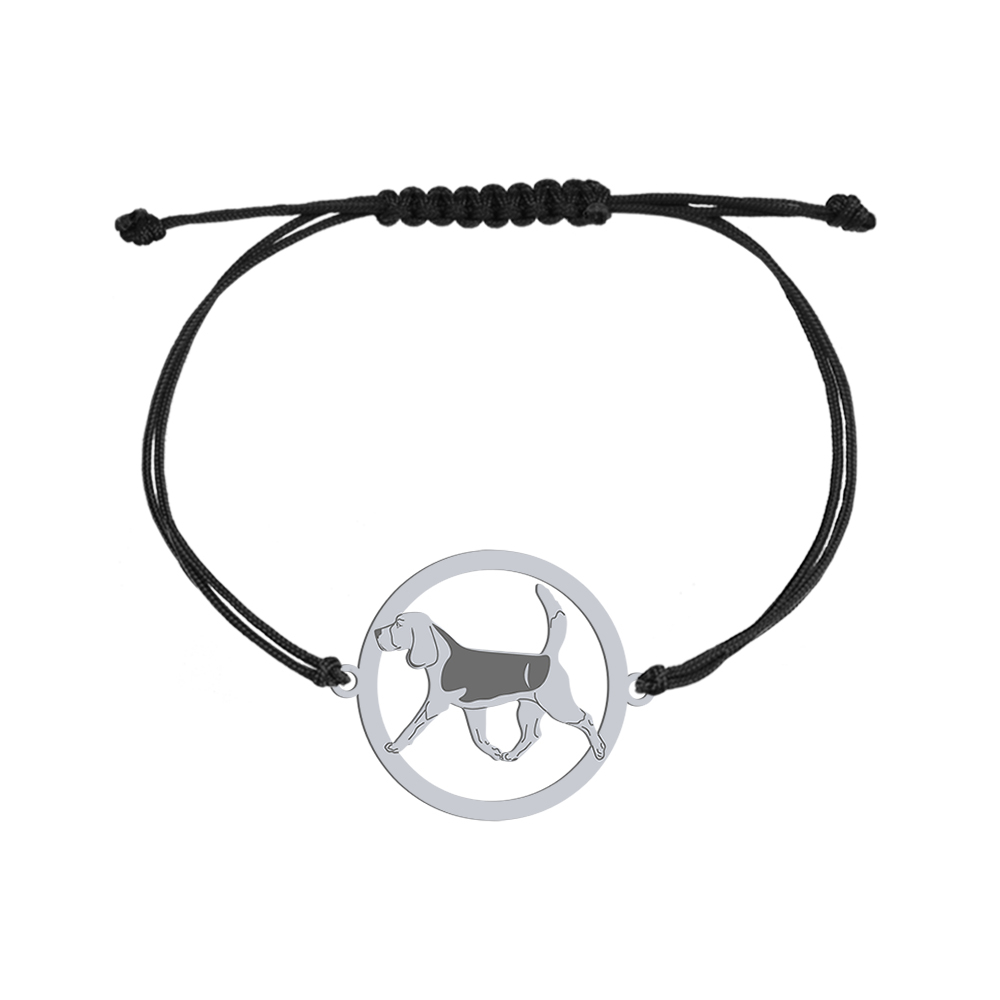 Bransoletka z psem Beagle srebro sznurek - MEJK Jewellery
