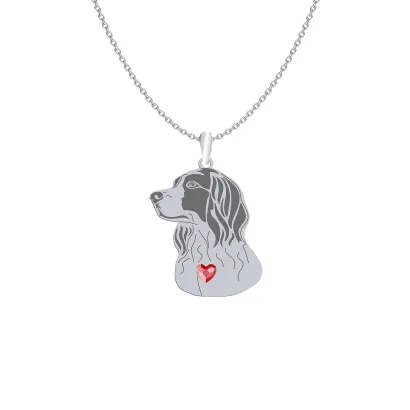 Silver Irish Red and White Setter engraved necklace with a heart - MEJK Jewellery