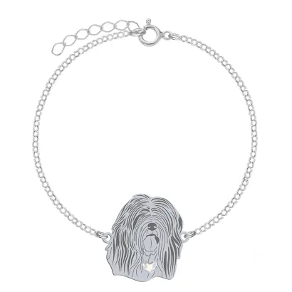 Silver Tibetan Terrier engraved bracelet with a heart - MEJK Jewellery