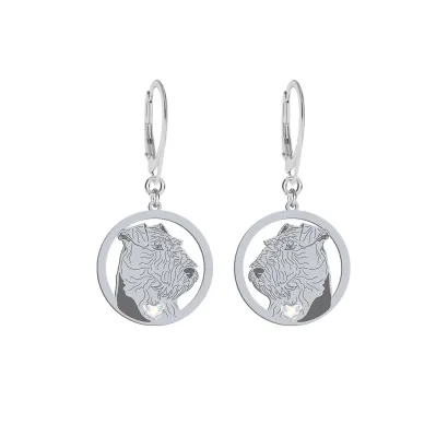 Silver Welsh Terrier engraved earrings with a heart - MEJK Jewellery