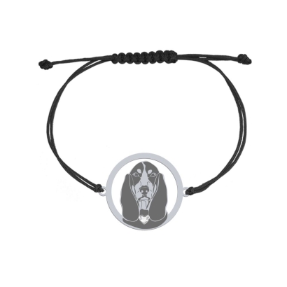 Silver Basset Bleu de Gascogne engraved string bracelet - MEJK Jewellery