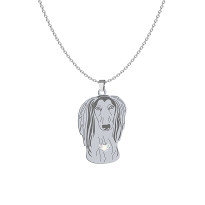 Silver Saluki engraved necklace with a heart - MEJK Jewellery