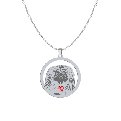Silver Pekingese necklace with a heart, FREE ENGRAVING - MEJK Jewellery