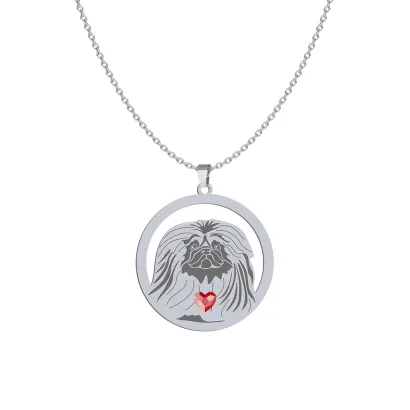 Silver Pekingese necklace with a heart, FREE ENGRAVING - MEJK Jewellery