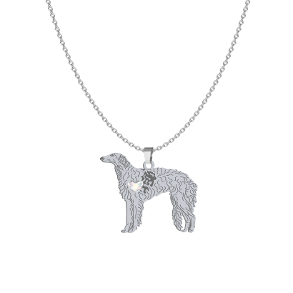 Silver Borzoj engraved necklace with a heart - MEJK Jewellery