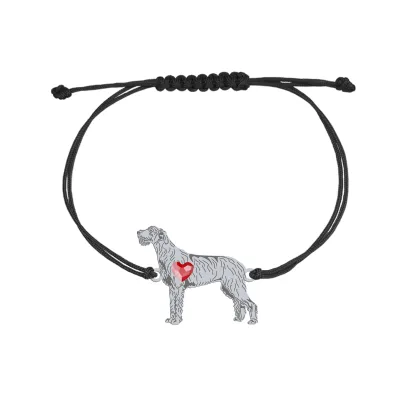 Silver  Irish Wolfhound  engraved string bracelet with a heart - MEJK Jewellery