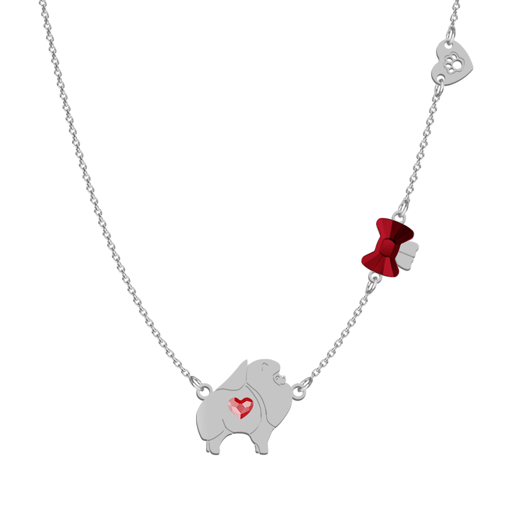 Silver Pomeranian  necklace with a heart, FREE ENGRAVING - MEJK Jewellery