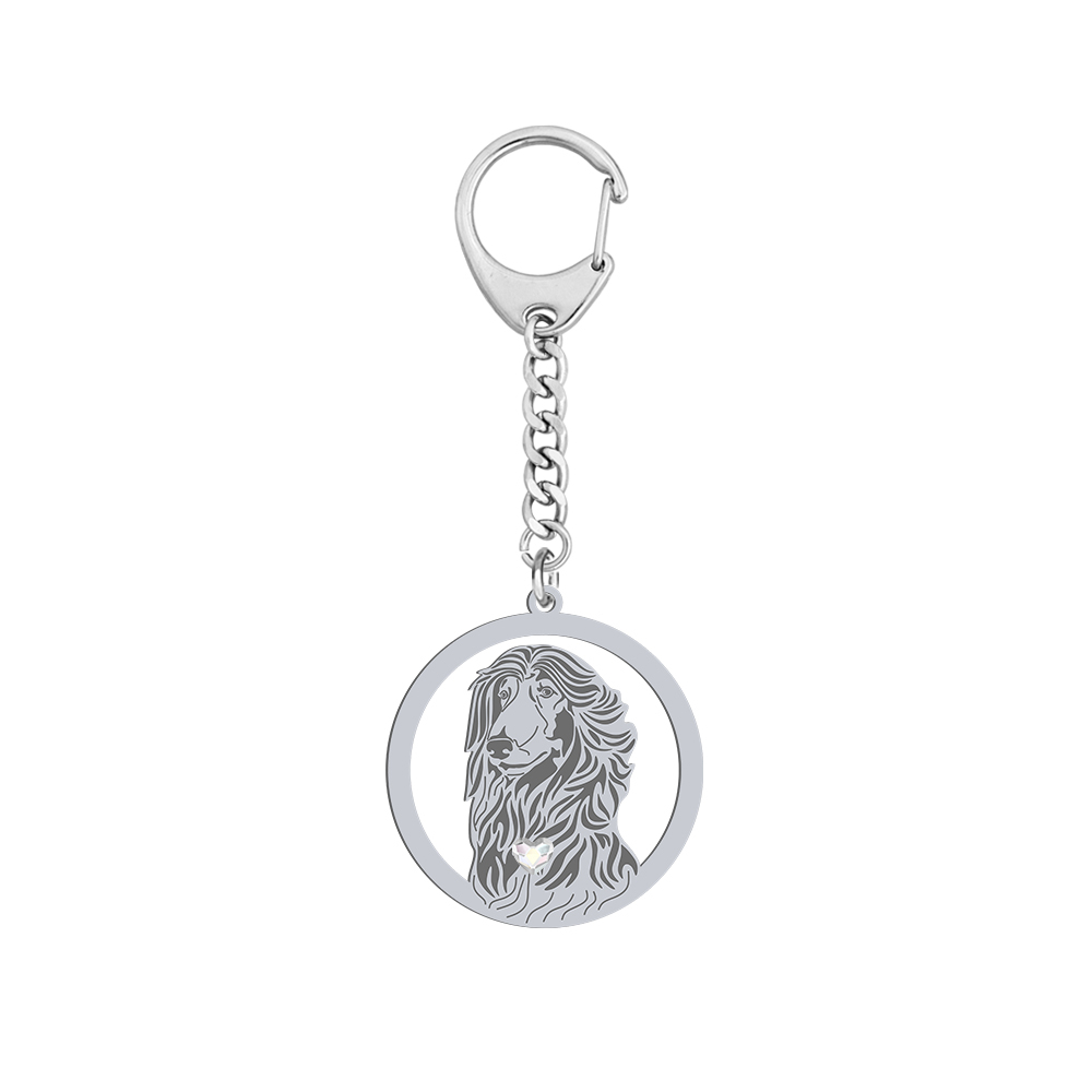 Silver Afghan Hound engraved keyring with a heart - MEJK Jewellery