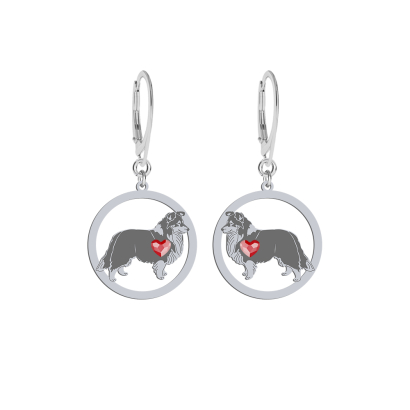 Silver Sheltie earrings with a heart, FREE ENGRAVING - MEJK Jewellery
