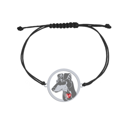 Silver Manchester terrier engraved string bracelet with a heart - MEJK Jewellery