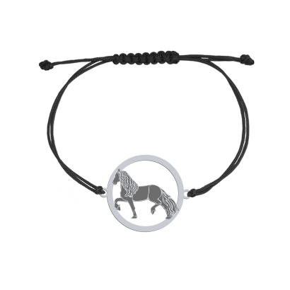 Silver Friesian Horse string bracelet, FREE ENGRAVING - MEJK Jewellery
