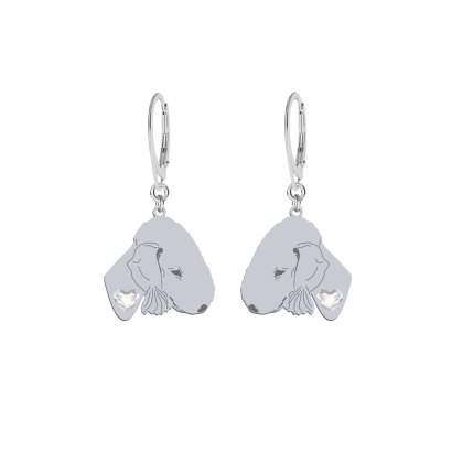 Silver Bedlington Terrier earrings with a heart - MEJK Jewellery