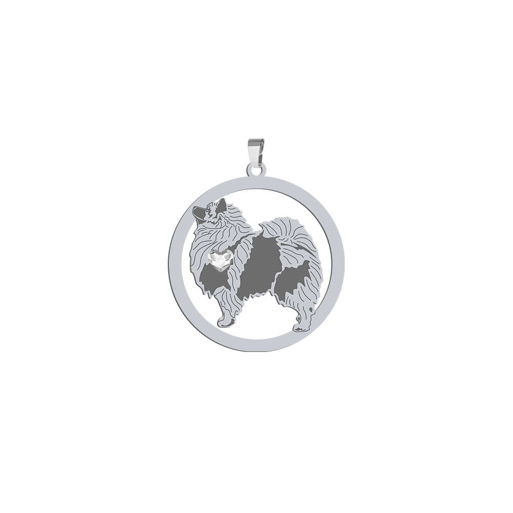 Silver Wolf Spitz  engraved pendant with a heart - MEJK Jewellery