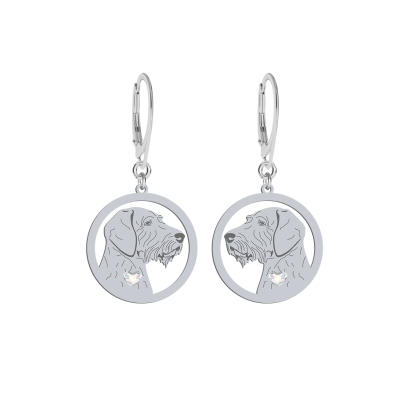 Silver Vizsla Dog engraved earrings with a heart - MEJK Jewellery