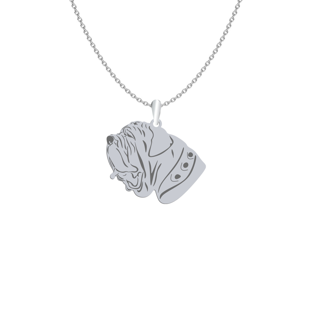 Silver Neapolitan Mastiff engraved necklace with a heart - MEJK Jewellery