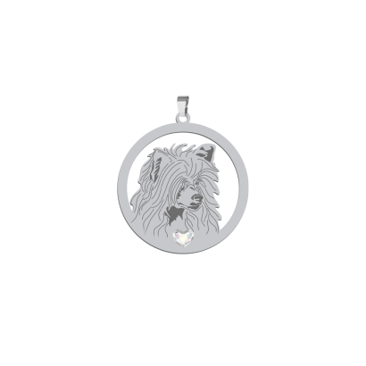 Silver Chinese Crested Powderpuff pendant with a heart, FREE ENGRAVING - MEJK Jewellery