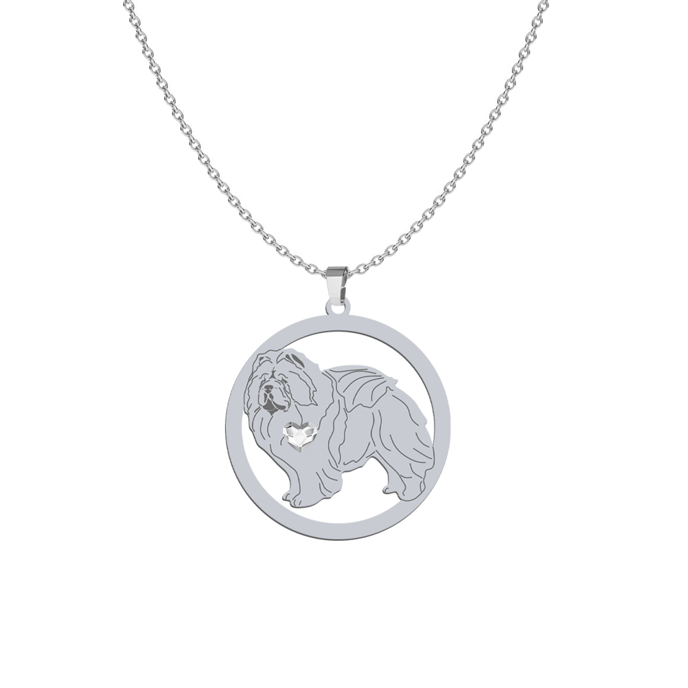 Silver Chow chow engraved necklace with a heart - MEJK Jewellery