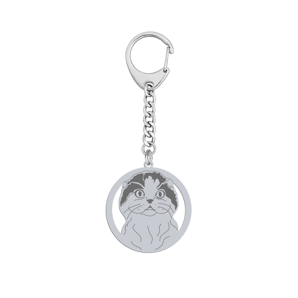 Silver Scottish Fold keyring with, FREE ENGRAVING - MEJK Jewellery