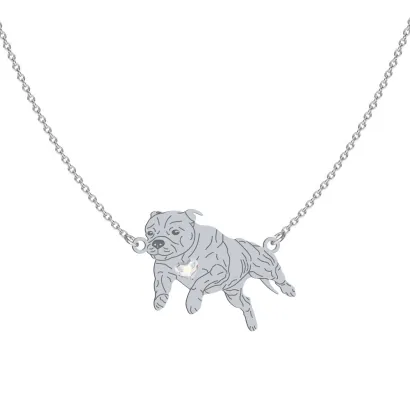Silver Staffordshire Bull Terrier necklace with a heart, FREE ENGRAVING - MEJK Jewellery