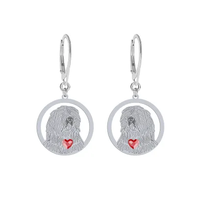 Silver Hungarian Komondor engraved earrings with a heart - MEJK Jewellery