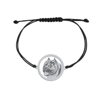 Silver American Bully engraved string bracelet - MEJK Jewellery