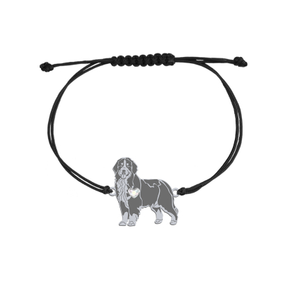 Bransoletka z psem grawerem Bernese Mountain Dog srebro sznurek - MEJK Jewellery