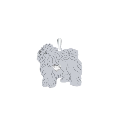 Silver Bichon Bolognese Dog engraved pendant with a heart - MEJK Jewellery