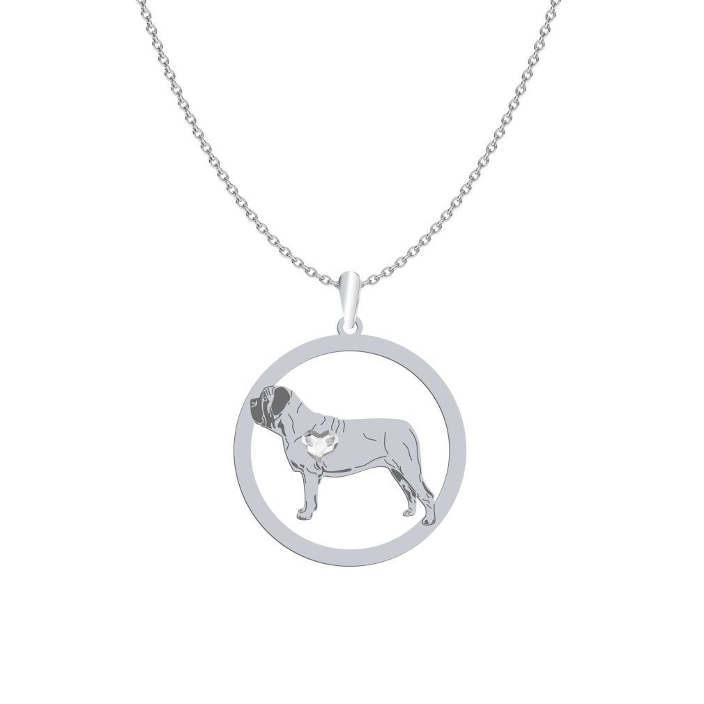 Silver English Mastiff necklace with a heart, FREE ENGRAVING - MEJK Jewellery