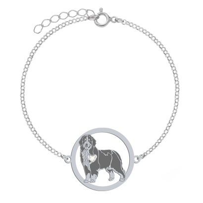 Silver Bernese Mountain Dog engaved bracelet with a heart - MEJK Jewellery