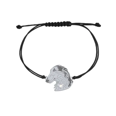 Bransoletka z psem Chart Rosyjski srebro sznurek GRAWER GRATIS - MEJK Jewellery