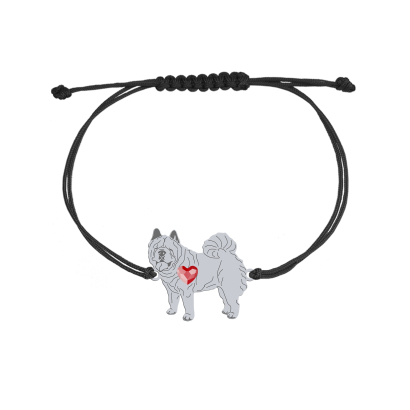 Silver Chow chow Soft engraved string bracelet with a heart - MEJK Jewellery